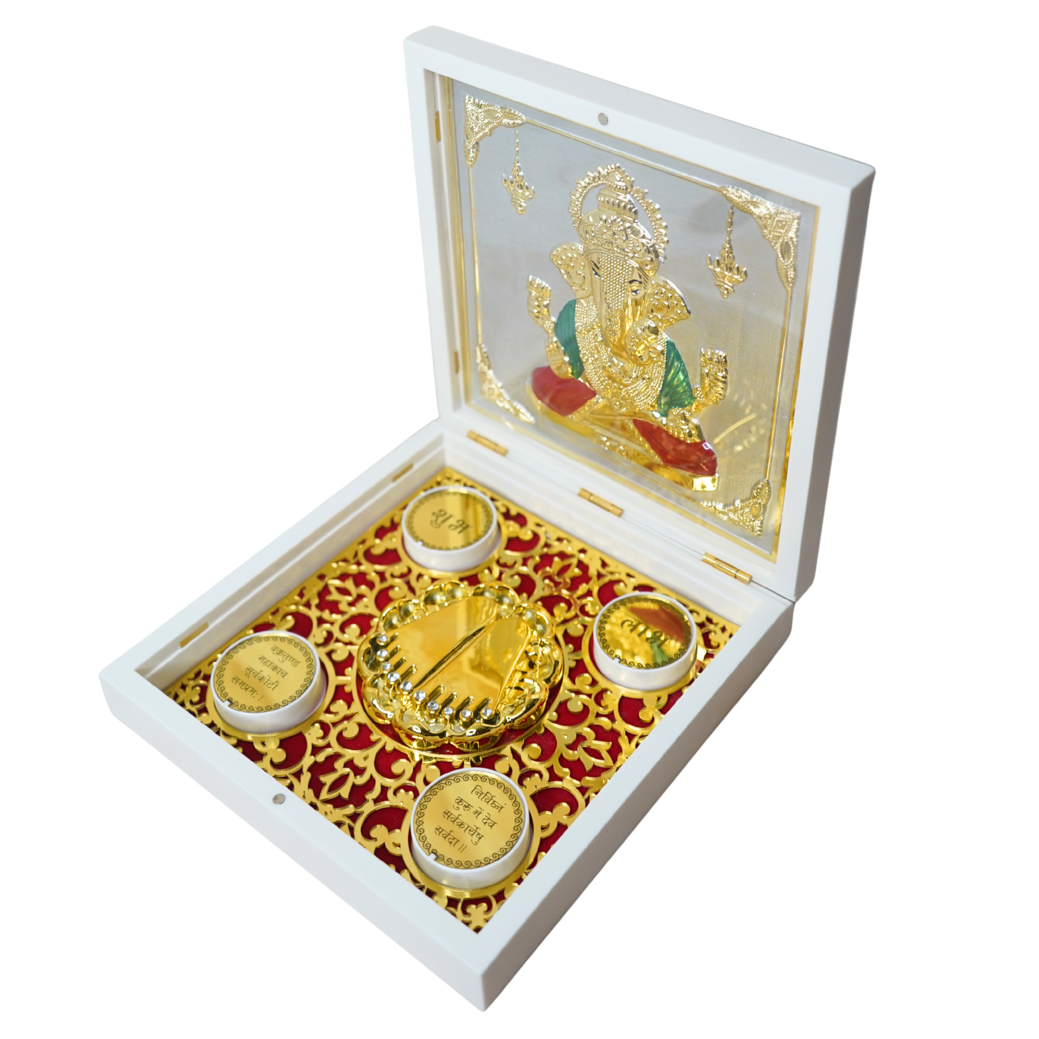 24KT Gold Plated Ganesha Idol with Charan Paduka for Puja and Gifting - Birthday, Anniversary, Diwali - 7 x 7 inches | Pocket Temple Ganesh