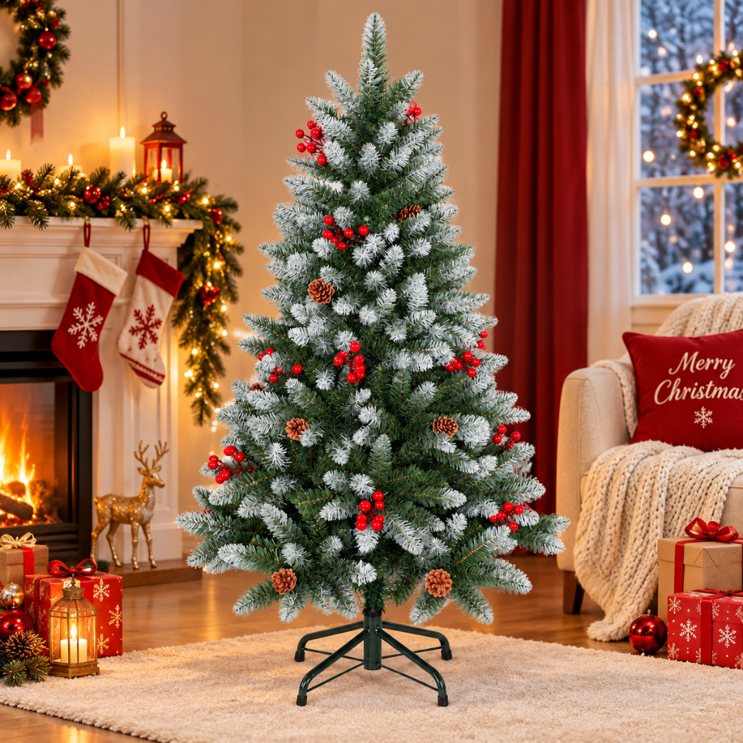 Artificial European Cherry Snow Pine Christmas Tree 5 Feet