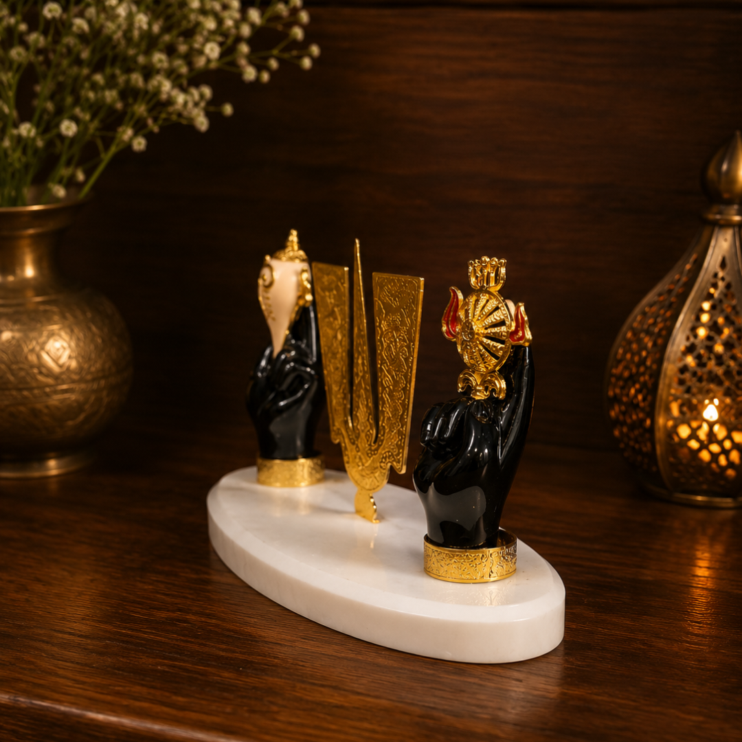 Tirupati Balaji Tilak Idol with Shankha & Chakra Hands on Premium Stone Base for Car Dashboard | Decorative Spiritual Showpiece for Home, Office & Diwali Gift | Resin, Black & Gold, 7 Inch Base