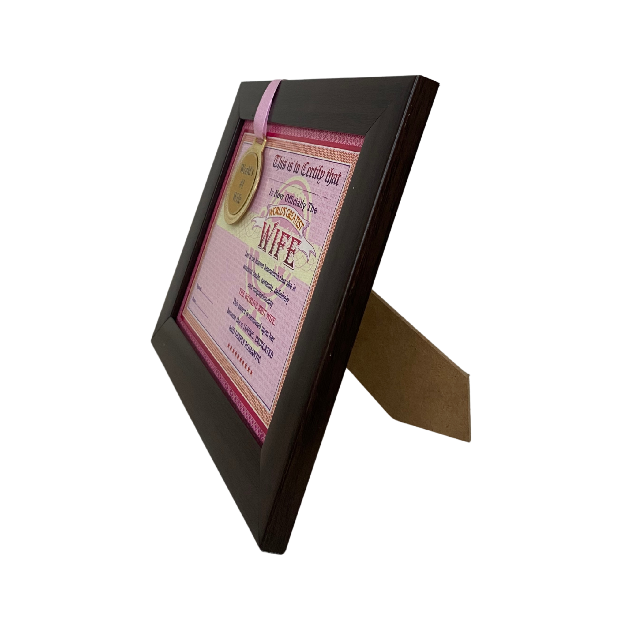 The World's Best Wife Framed Certificate with World's #1 Wife Gold Medal- Unique Gifts for Wife