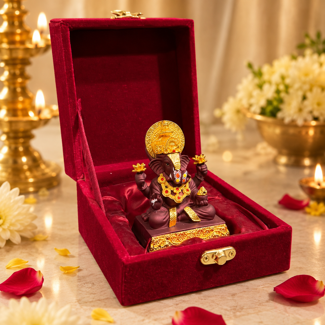 Gold Plated Ganesha Idol (3 Inch) in Premium Velvet Gift Box