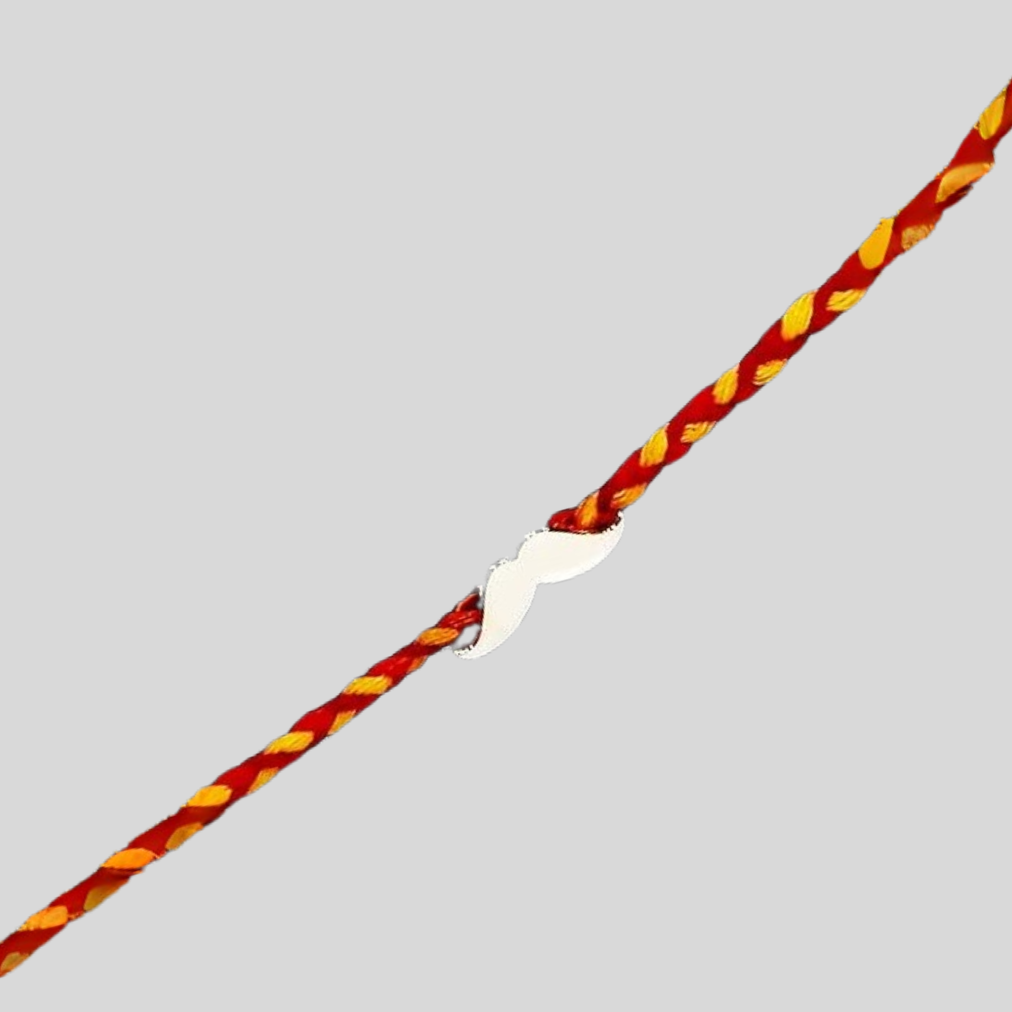 Mustache Silver Rakhi Bracelet Set with Roli Chawal and Greeting Card for Brother Bro Bhaiya Bhai