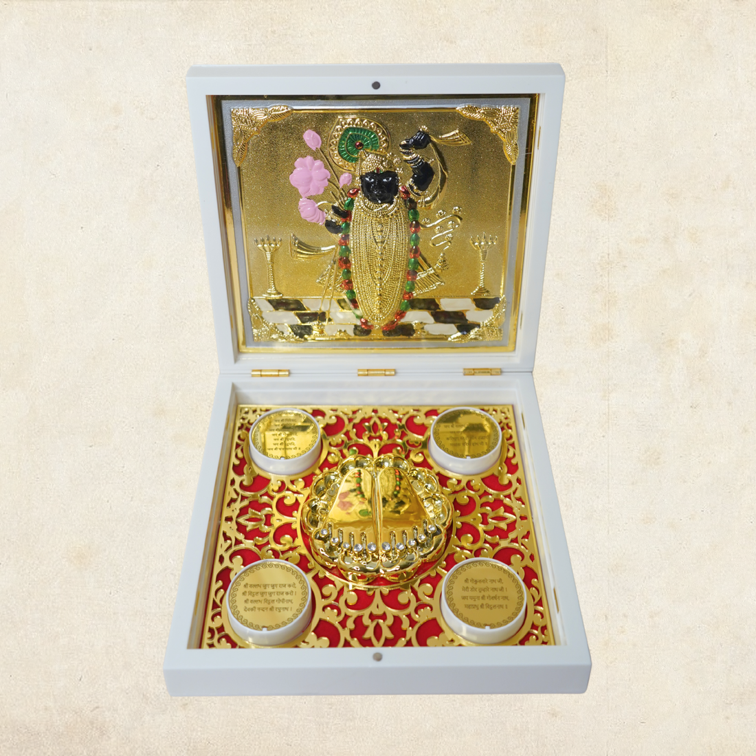 24KT Gold Plated Shrinathji Shreenath Ji Idol Murti Statue Showpiece with Charan Paduka for Puja and Gifting - Birthday, Anniversary, Diwali Gift | Pocket Temple | Shreenathji Idol for Gifts
