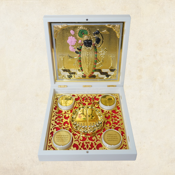 24KT Gold Plated Shrinathji Shreenath Ji Idol Murti Statue Showpiece with Charan Paduka for Puja and Gifting - Birthday, Anniversary, Diwali Gift | Pocket Temple | Shreenathji Idol for Gifts