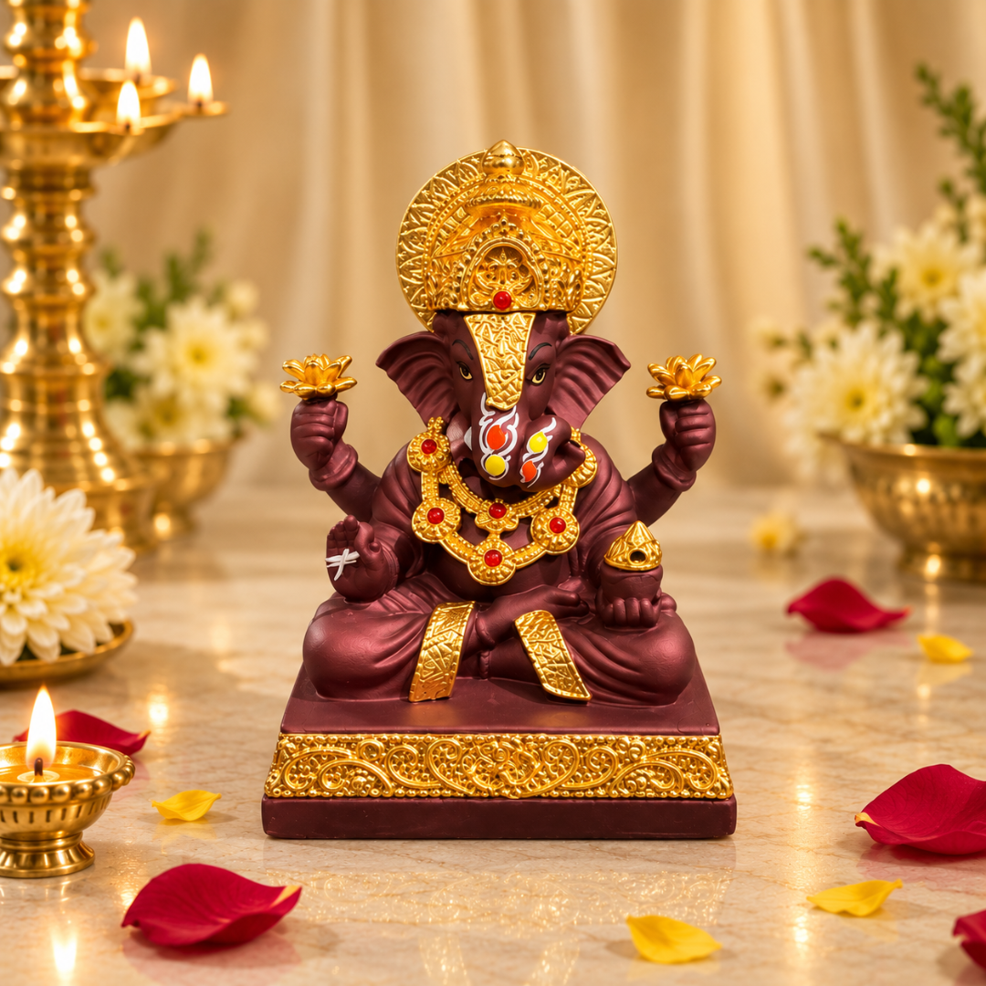Gold Plated Ganesha Idol (3 Inch) in Premium Velvet Gift Box