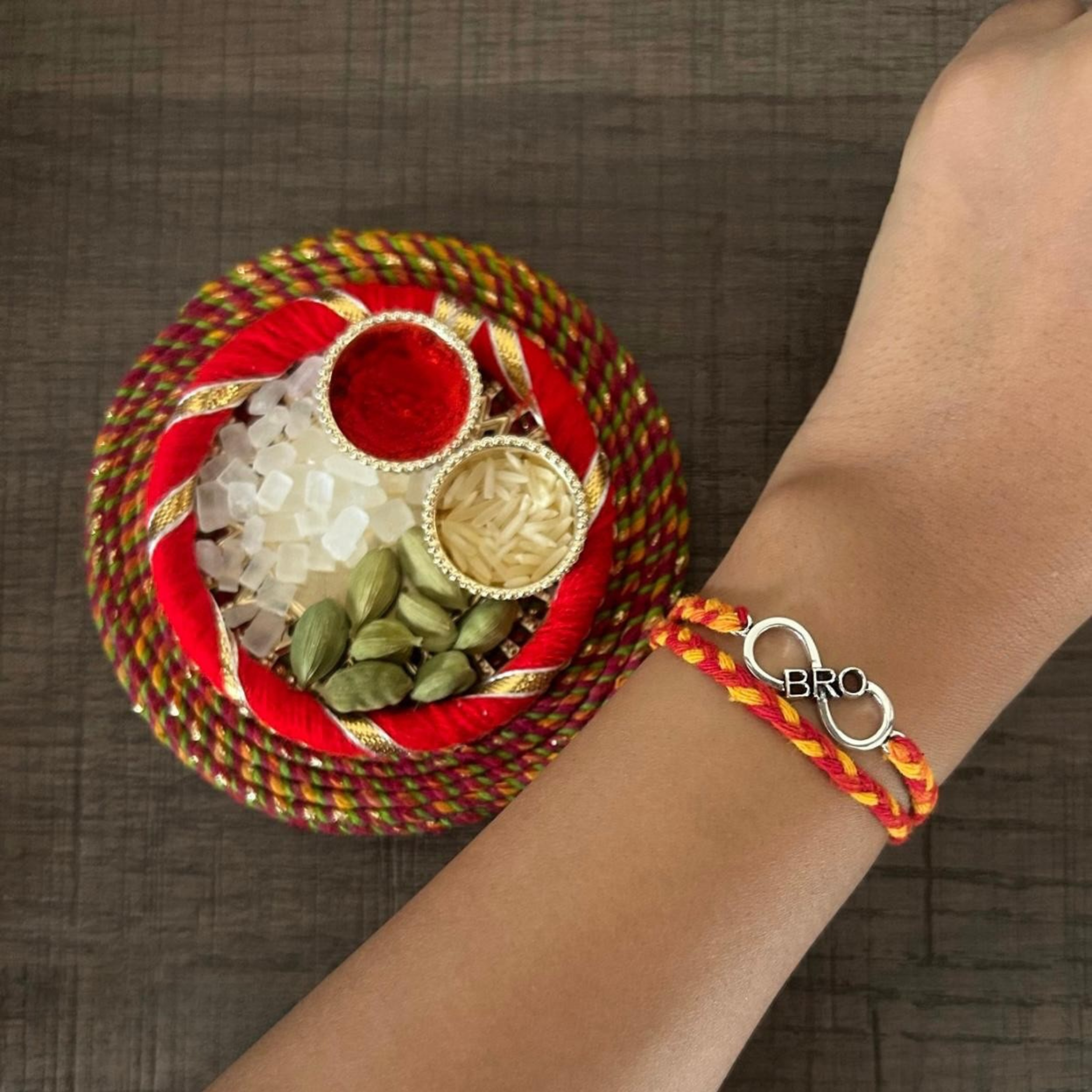 Infinity Bro Silver Rakhi for Brother with Roli Chawal and Greeting Card For Brother Bro Bhaiya Bhai