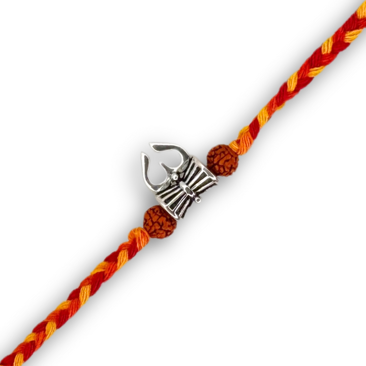 Shiv Trishul Rudraksha Silver Rakhi for Brother