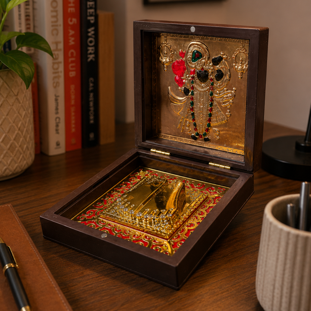 24KT Gold Plated Lord Krishna Idol with Charan Paduka