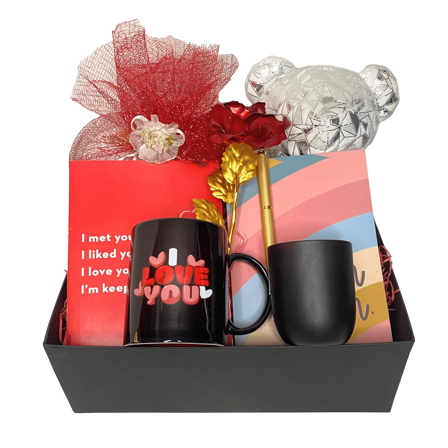Valentine’s Day Gifts for Women with Greeting Card, Rose, Diary, Pen, Mug, Teddy Bear, Heart Shape Chocolate Pack