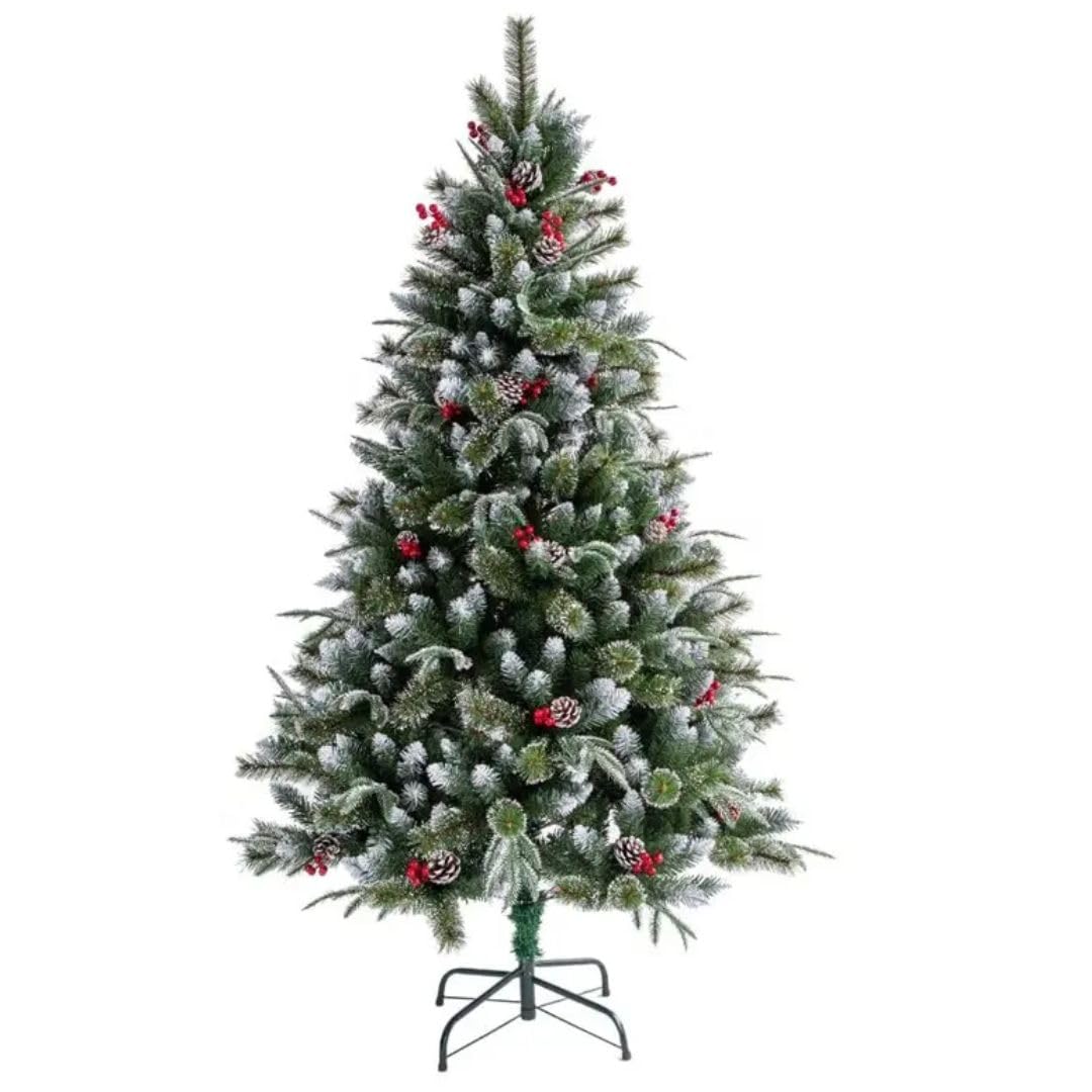 Artificial Europeon Cherry Snow Pine Christmas Tree 6 Feet Heavy Bushy with Metal Stand - Imported Quality