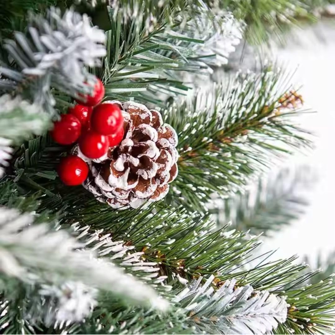 Artificial Europeon Cherry Snow Pine Christmas Tree 6 Feet Heavy Bushy with Metal Stand - Imported Quality