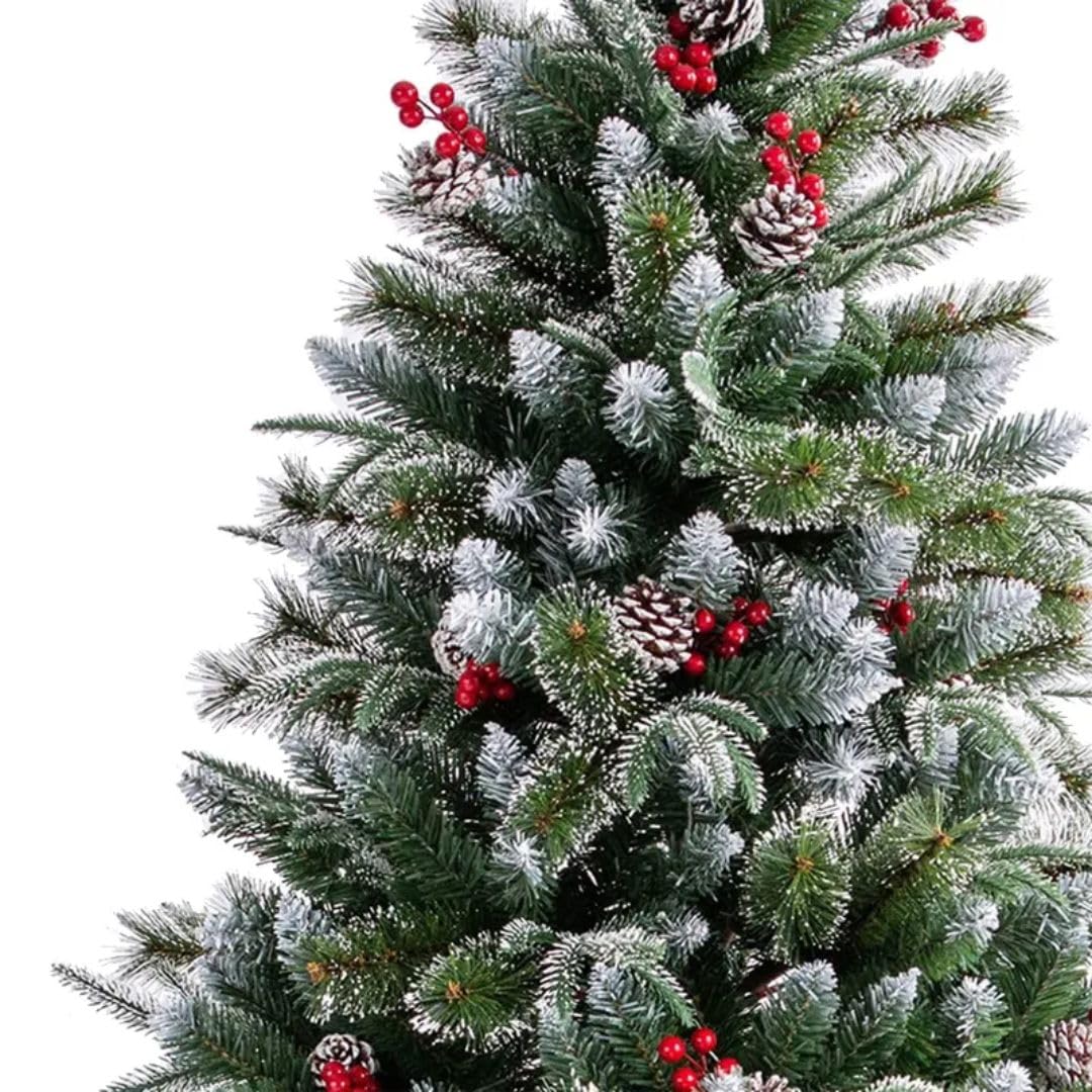 Artificial Europeon Cherry Snow Pine Christmas Tree 6 Feet Heavy Bushy with Metal Stand - Imported Quality