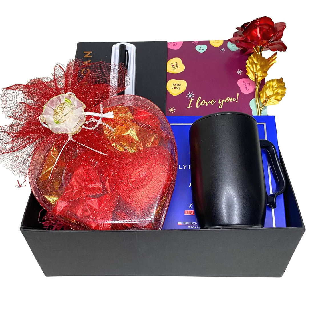 Valentine’s Day Gifts for Men with Greeting Card, Rose, Diary, Pen, Mug & Perfume, Heart Shape CHocolate Gift Pack