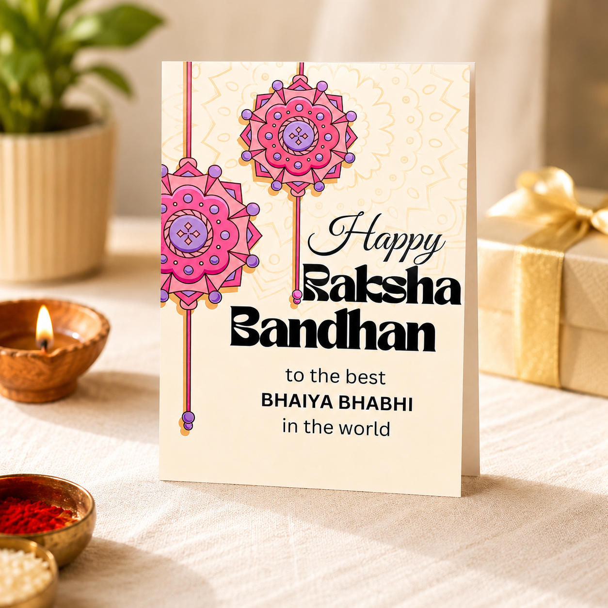 925 Pure Silver Bhabhi Rakhi for Bhabhi Ji Sister in Law - Premium Silver Rakhi with Roli Chawal Pack & Greeting Card | Luxury Raksha Bandhan Gift