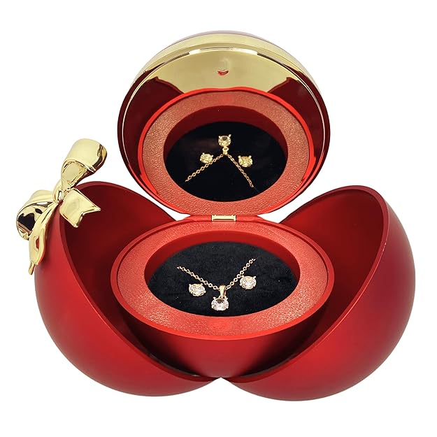 Forever Rose, Pendant with Golden Detailing, Anti-Tarnish Chain and Earring Set in a Gift Box