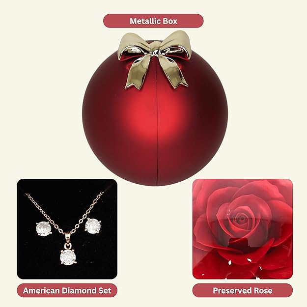 Forever Rose, Pendant with Golden Detailing, Anti-Tarnish Chain and Earring Set in a Gift Box
