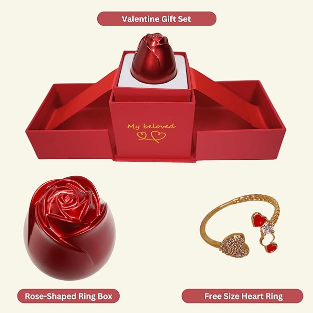 Forever Rose, Heart Ring with Golden Detailing in a Gift Box