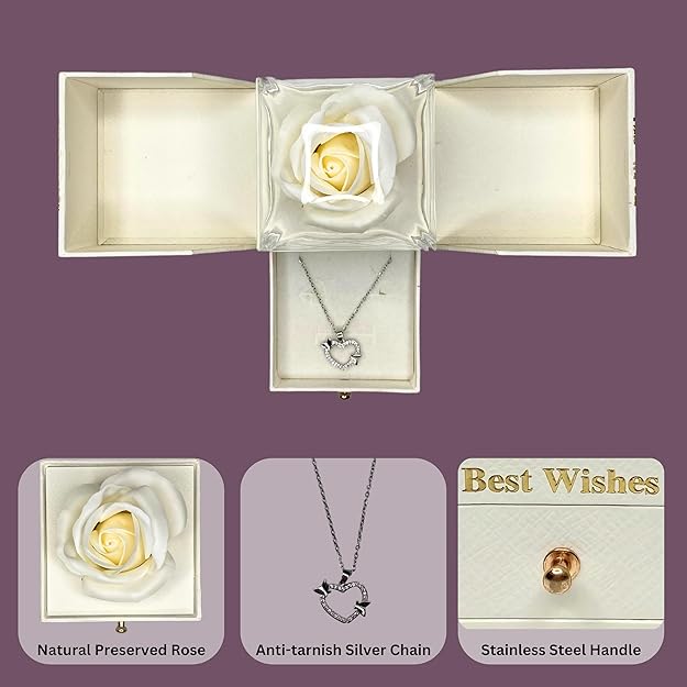 Forever Rose and Heart Pendant Gift Combo in Box
