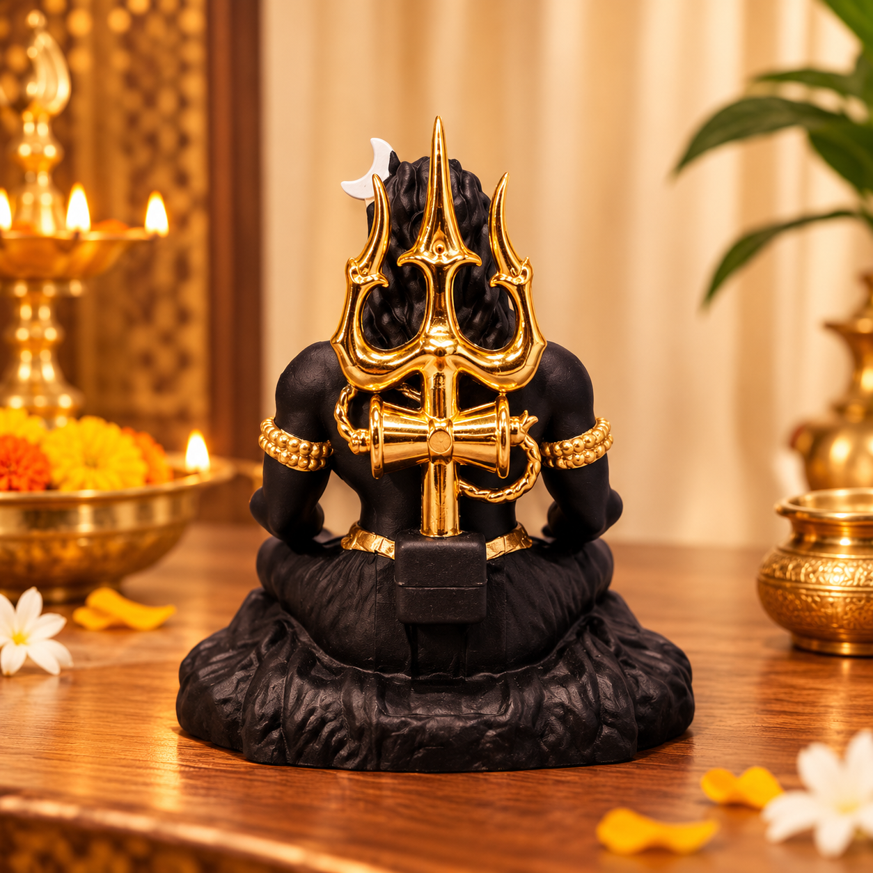 Shiva Idol for Car Dashboard (9 cm) – Black & Gold Resin Mahadev Murti  (Size 9 × 6.5 × 4 cm)
