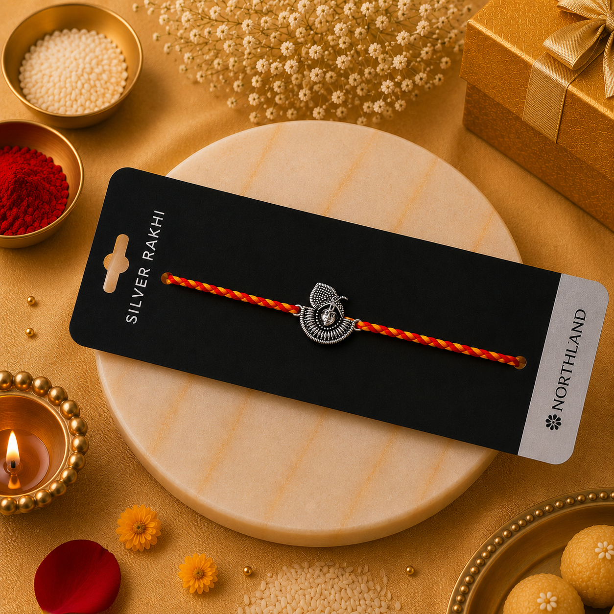 925 Pure Silver Krishna Rakhi for Brother Bhai | Premium 925 Silver Rakhi with Roli Chawal & Greeting Card | Luxury Raksha Bandhan Gift