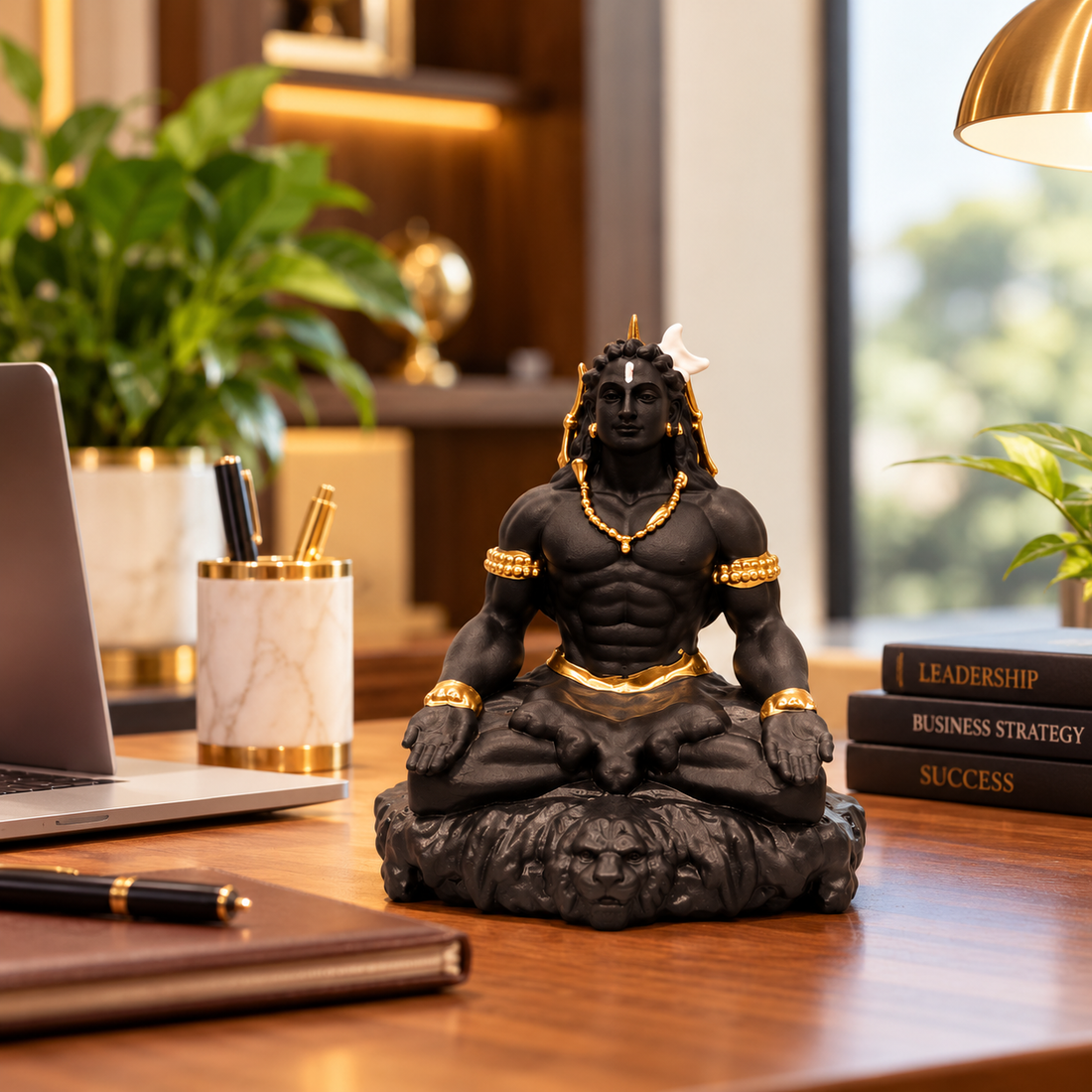 Shiva Idol for Car Dashboard (9 cm) – Black & Gold Resin Mahadev Murti  (Size 9 × 6.5 × 4 cm)