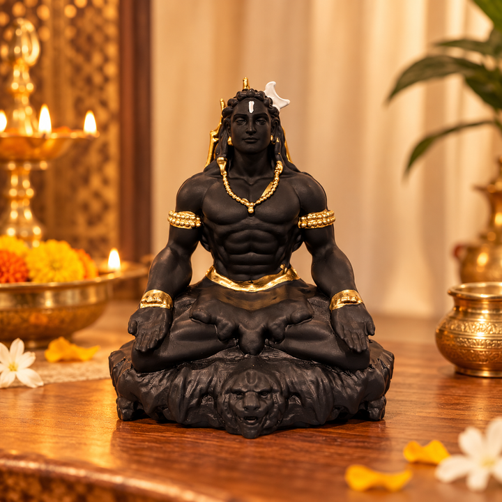 Shiva Idol for Car Dashboard (9 cm) – Black & Gold Resin Mahadev Murti  (Size 9 × 6.5 × 4 cm)
