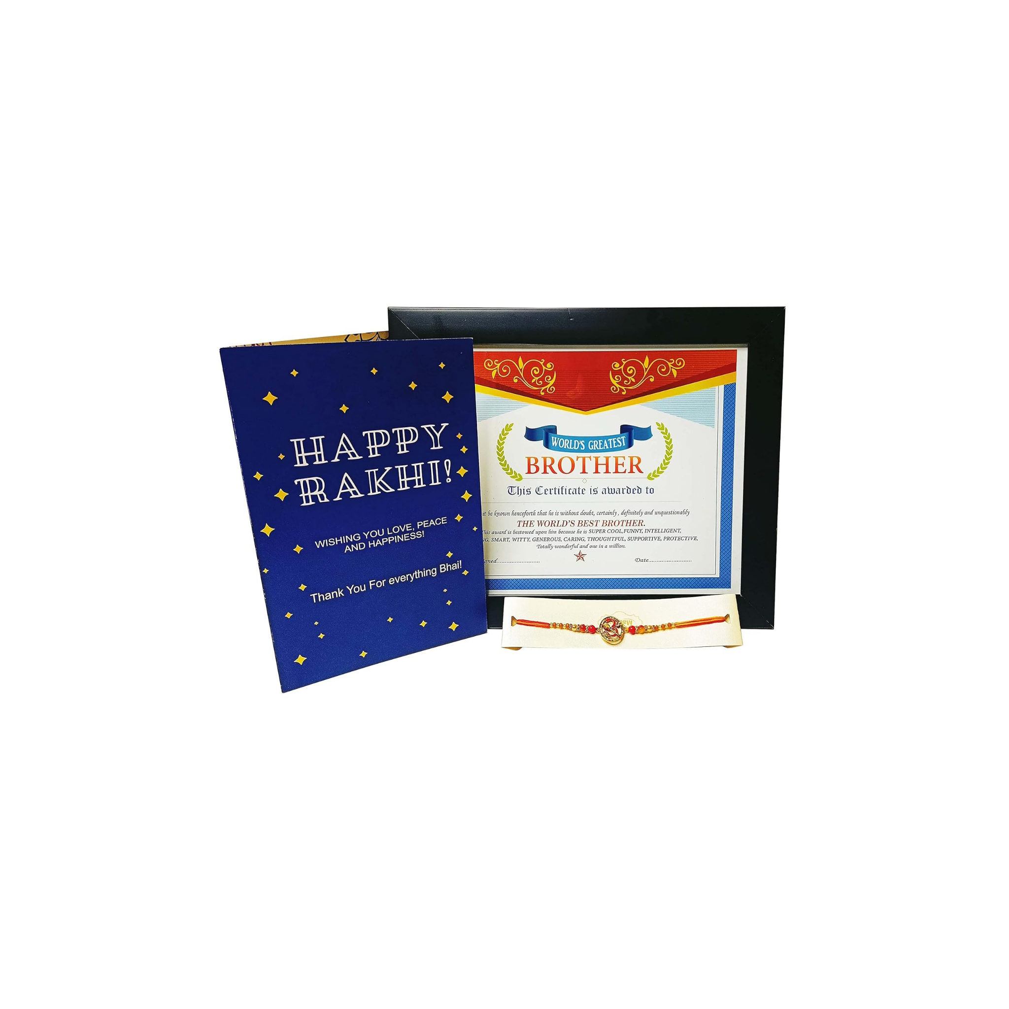 Rakhi Gift Combo Includes Brother Framed Certificate with Medal , Greeting and Rakhi