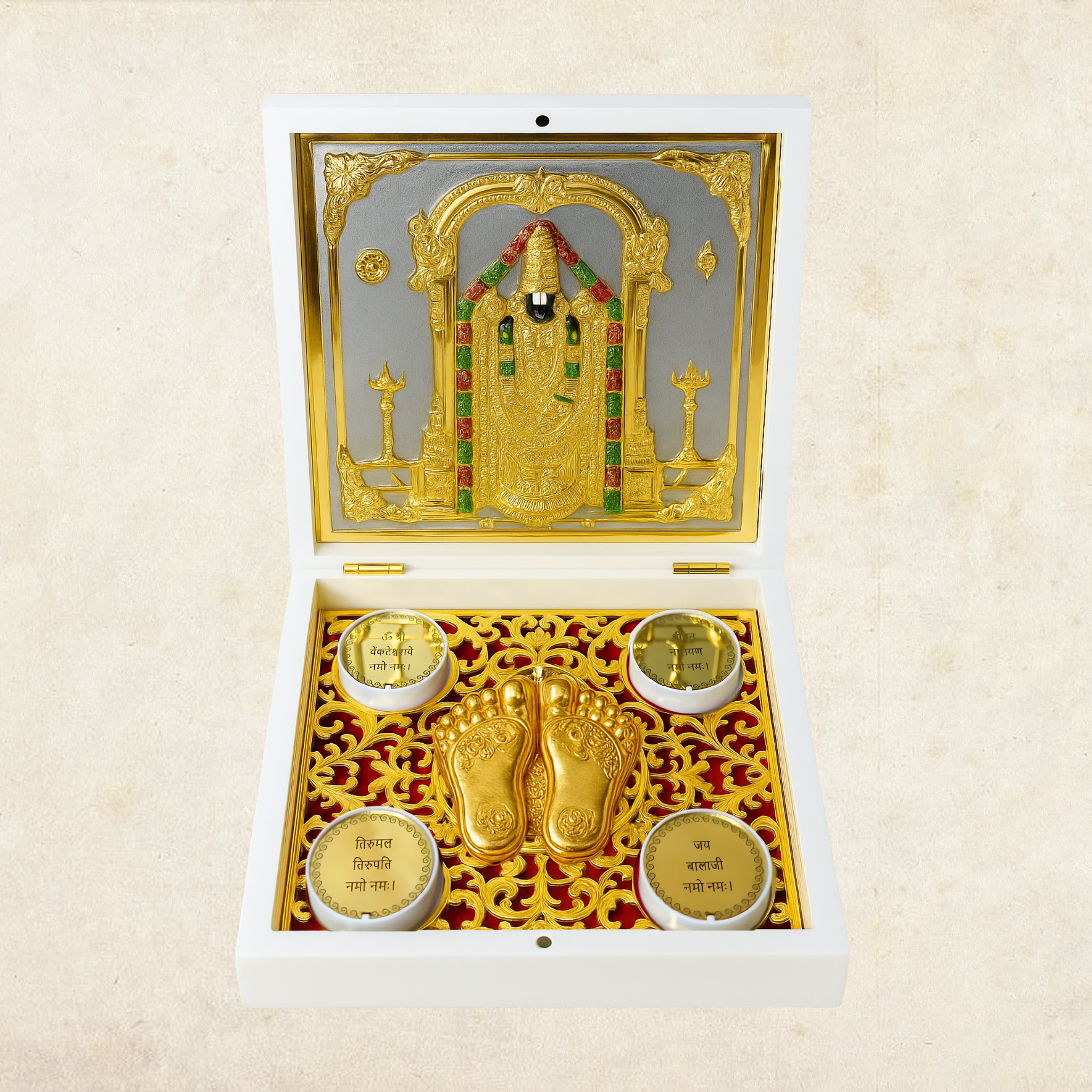 24KT Gold Plated Tirupati Balaji Murti Idol Statue Showpiece for Home Office and Gifting Purpose with Charan Paduka