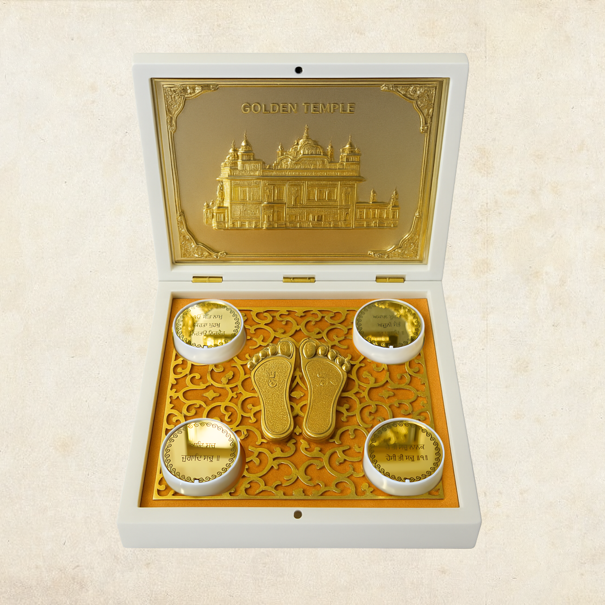 24KT Gold Plated Golden Temple Showpiece Idol with Charan Paduka for Puja and Gifting - Birthday, Anniversary, Diwali Gift | Sikh Gift Items | Sikh Religious Gifts | Golden Temple Gift