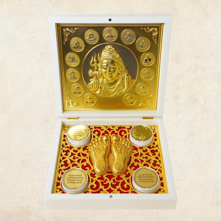 24KT Gold Plated Shiv Ji Idol with Charan Paduka for Puja and Gifting - Birthday, Anniversary, Diwali - 7 x 7 inches