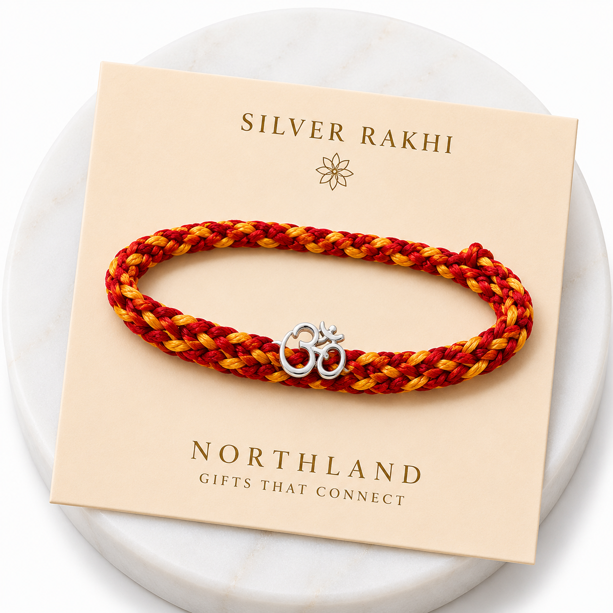 925 Pure Silver Om Rakhi for Brother Bhai - Premium Silver Rakhi with Roli Chawal Pack & Greeting Card | Luxury Raksha Bandhan Gift