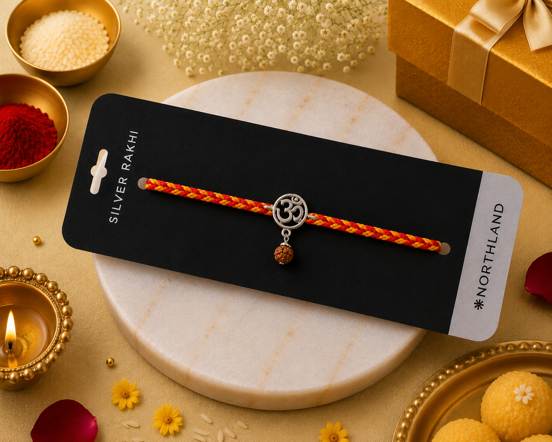 925 Pure Silver Om Rudraksh Rakhi for Brother Bhai - Premium Silver Rakhi with Roli Chawal Pack & Greeting Card | Luxury Raksha Bandhan Gift