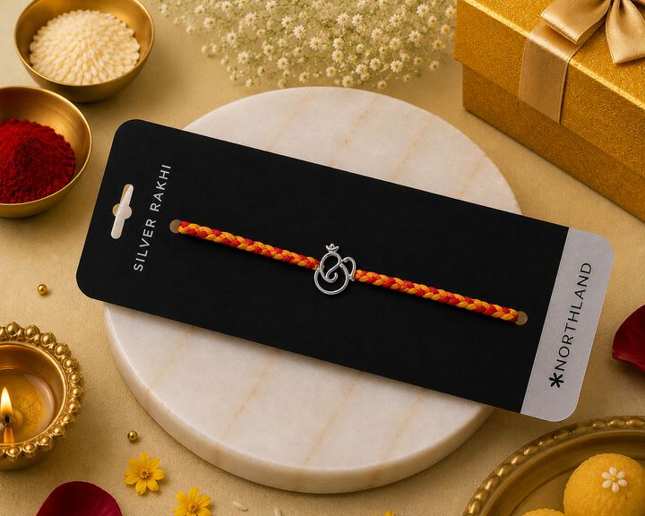 925 Pure Silver Om Rakhi for Brother Bhai | Premium 925 Silver Rakhi with Roli Chawal & Greeting Card | Luxury Raksha Bandhan Gift