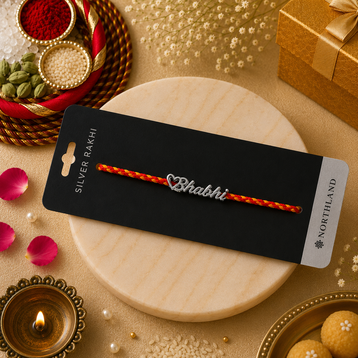 925 Pure Silver Bhabhi Rakhi for Bhabhi Ji Sister in Law - Premium Silver Rakhi with Roli Chawal Pack & Greeting Card | Luxury Raksha Bandhan Gift