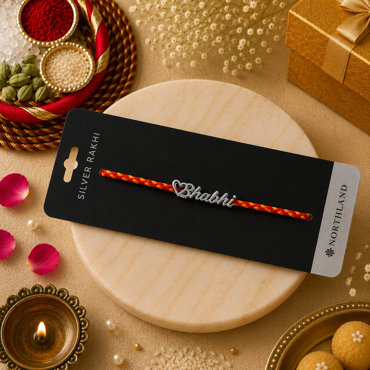 925 Pure Silver Bhabhi Rakhi for Bhabhi Ji Sister in Law - Premium Silver Rakhi with Roli Chawal Pack & Greeting Card | Luxury Raksha Bandhan Gift