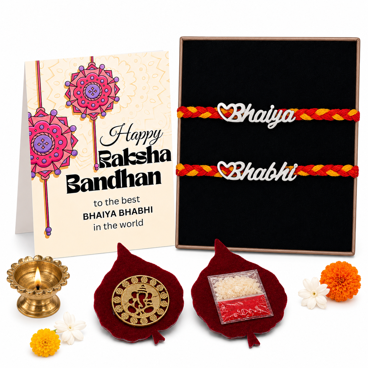 925 Pure Silver Bhaiya Bhabhi Rakhi - Premium Silver Rakhi with Roli Chawal Pack & Greeting Card | Luxury Raksha Bandhan Gift