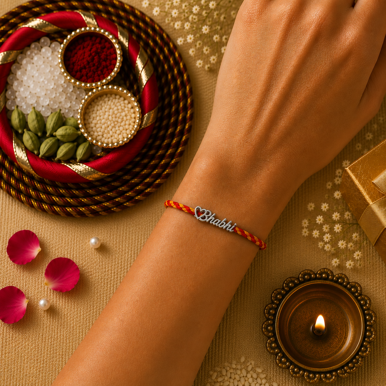 925 Pure Silver Bhabhi Rakhi for Bhabhi Ji Sister in Law - Premium Silver Rakhi with Roli Chawal Pack & Greeting Card | Luxury Raksha Bandhan Gift