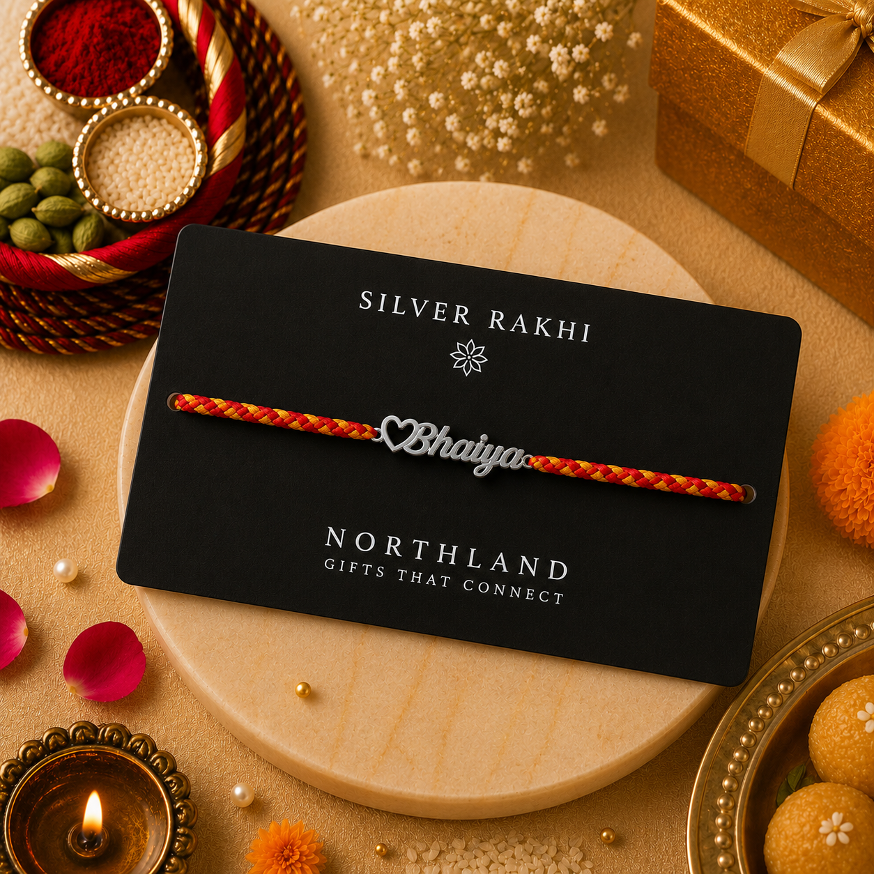 925 Pure Silver Bhaiya Bhabhi Rakhi - Premium Silver Rakhi with Roli Chawal Pack & Greeting Card | Luxury Raksha Bandhan Gift