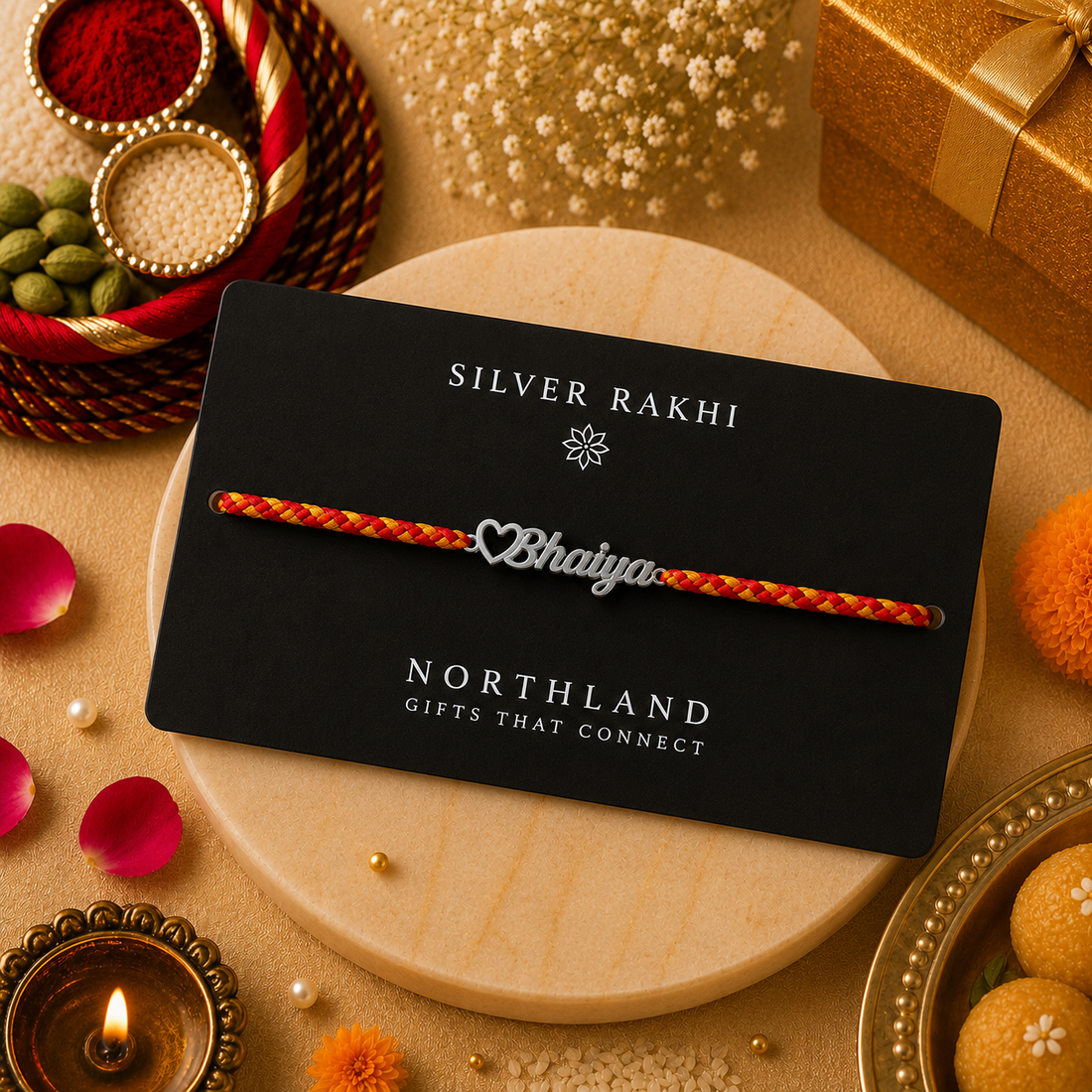 925 Pure Silver Bhaiya Bhabhi Rakhi - Premium Silver Rakhi with Roli Chawal Pack & Greeting Card | Luxury Raksha Bandhan Gift