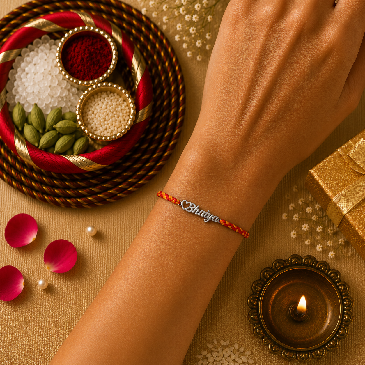 925 Pure Silver Bhaiya Bhabhi Rakhi - Premium Silver Rakhi with Roli Chawal Pack & Greeting Card | Luxury Raksha Bandhan Gift