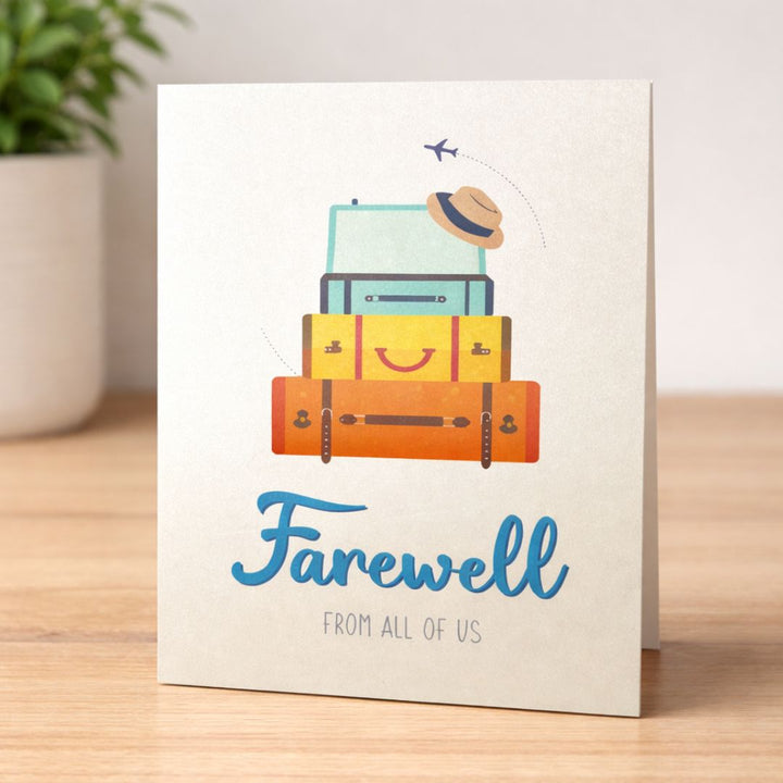 Farewell from All of Us Gift Hamper - Blue Diary & Pen, Black Stainless Stell Mug, Ashok Stambh, Dubai Oud Prefume, Greeting Card