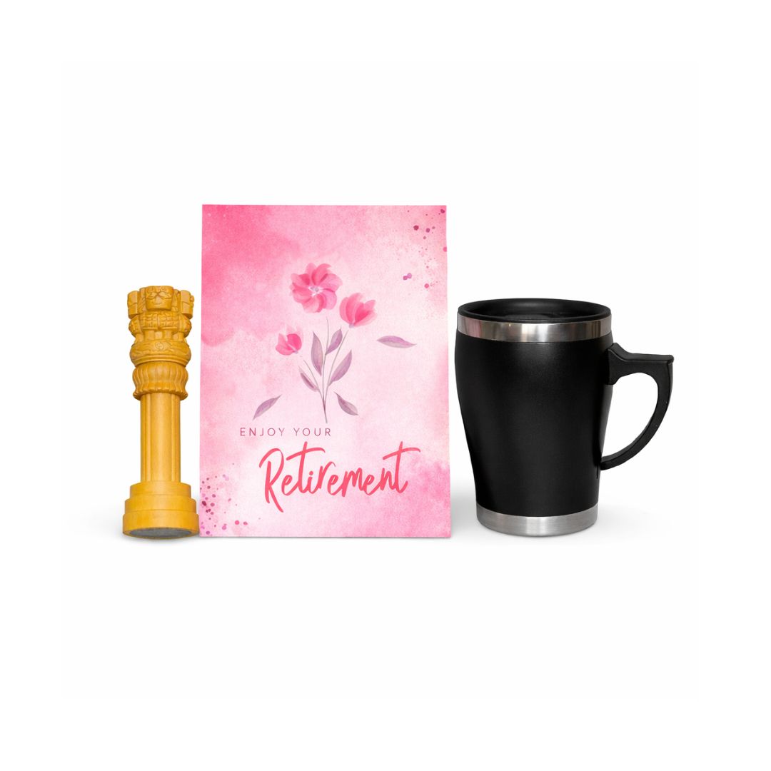 Enjoy Your Retirement Gift Combo for Men & Women - Mug, Ashok Stambh, Greeting Card