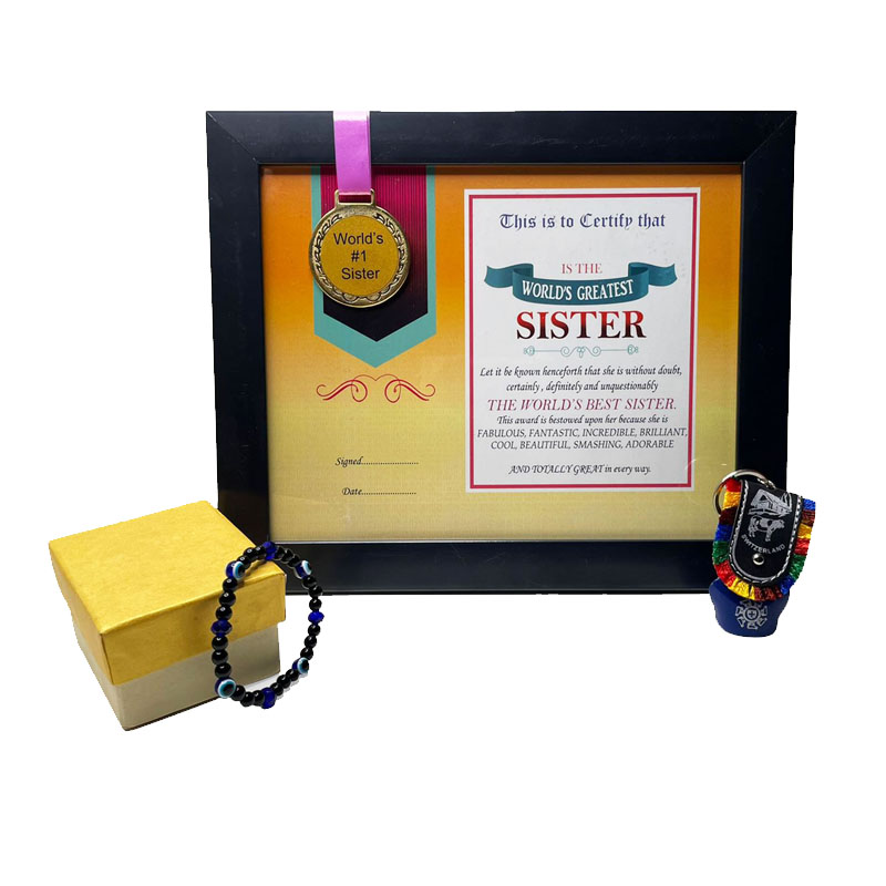 Happy Birthday Sister Gift Combo - Coffee Mug, Trophy, Greeting Card -  Northland India